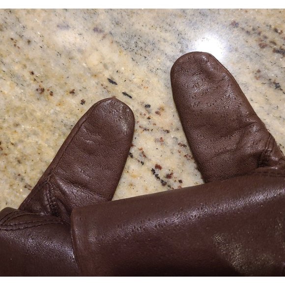 Vintage Size 7.5 M Brown Leather Lined 9.5" Gloves Fownes Diamond Stitching - Picture 5 of 12